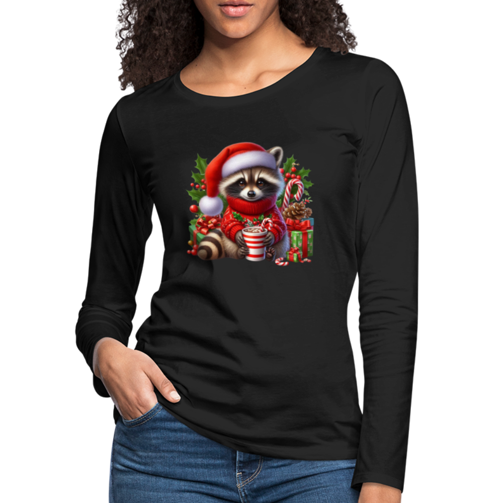 Christmas Cute Feral Raccoon Women's Premium Long Sleeve T-Shirt - black