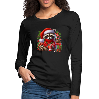 Christmas Cute Feral Raccoon Women's Premium Long Sleeve T-Shirt - black