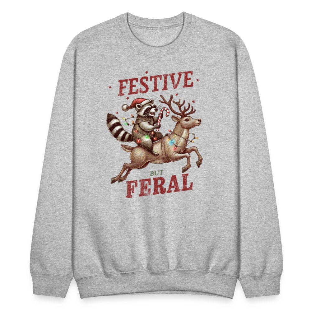 Festive But Feral Raccoon Christmas Sweatshirt - heather gray