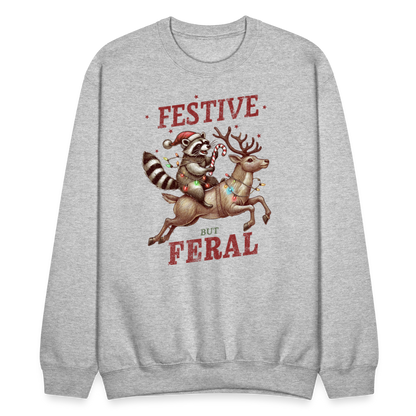 Festive But Feral Raccoon Christmas Sweatshirt - heather gray