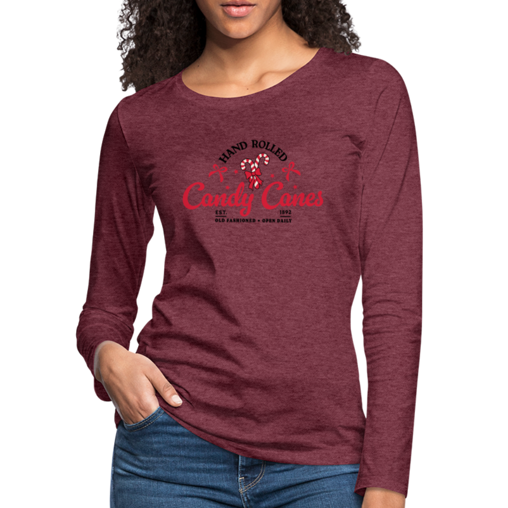 Hand Rolled Candy Canes Women's Premium Long Sleeve T-Shirt - heather burgundy