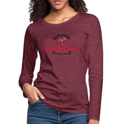 Hand Rolled Candy Canes Women's Premium Long Sleeve T-Shirt - heather burgundy