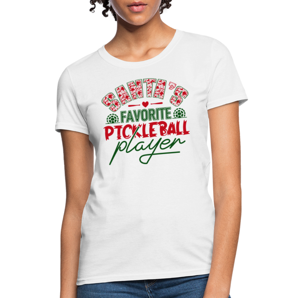 Santa's Favorite Pickleball Player Women's Contoured T-Shirt - white