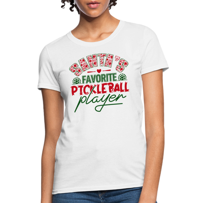 Santa's Favorite Pickleball Player Women's Contoured T-Shirt - white