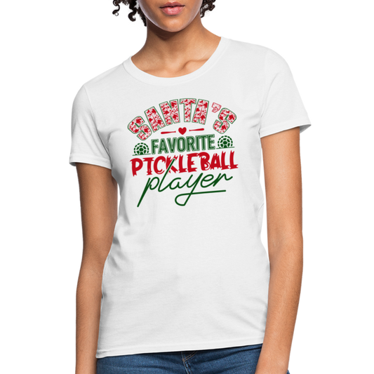 Santa's Favorite Pickleball Player Women's Contoured T-Shirt - white