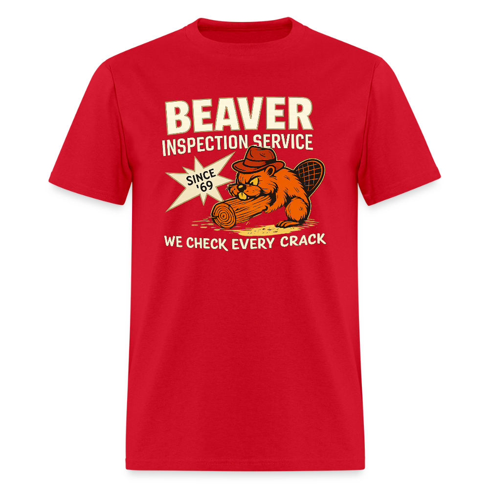 Beaver Inspection Service T-Shirt – Funny Adult Humor Tee Color: red
