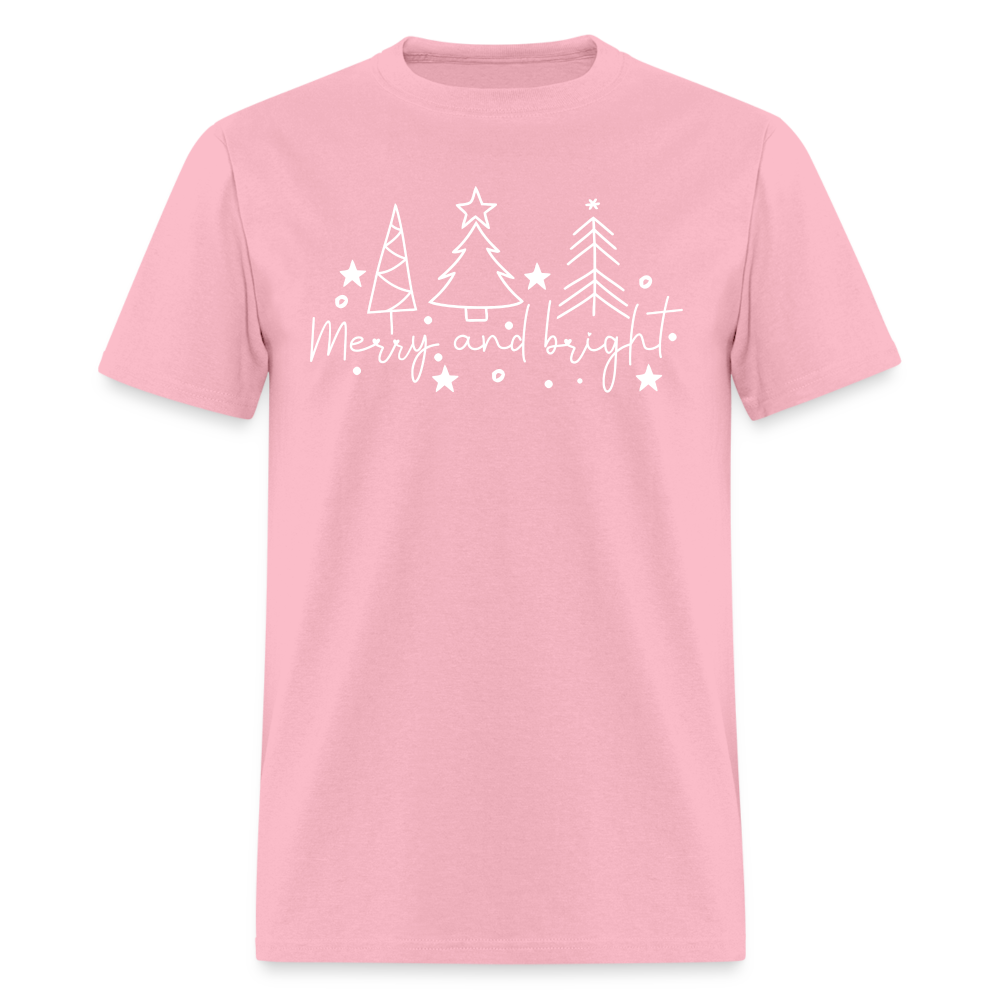 Merry and Bright (Christmas) T-Shirt - pink