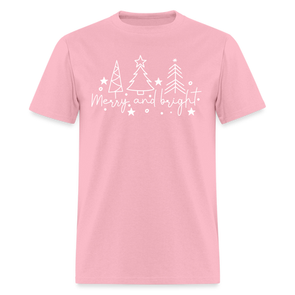 Merry and Bright (Christmas) T-Shirt - pink