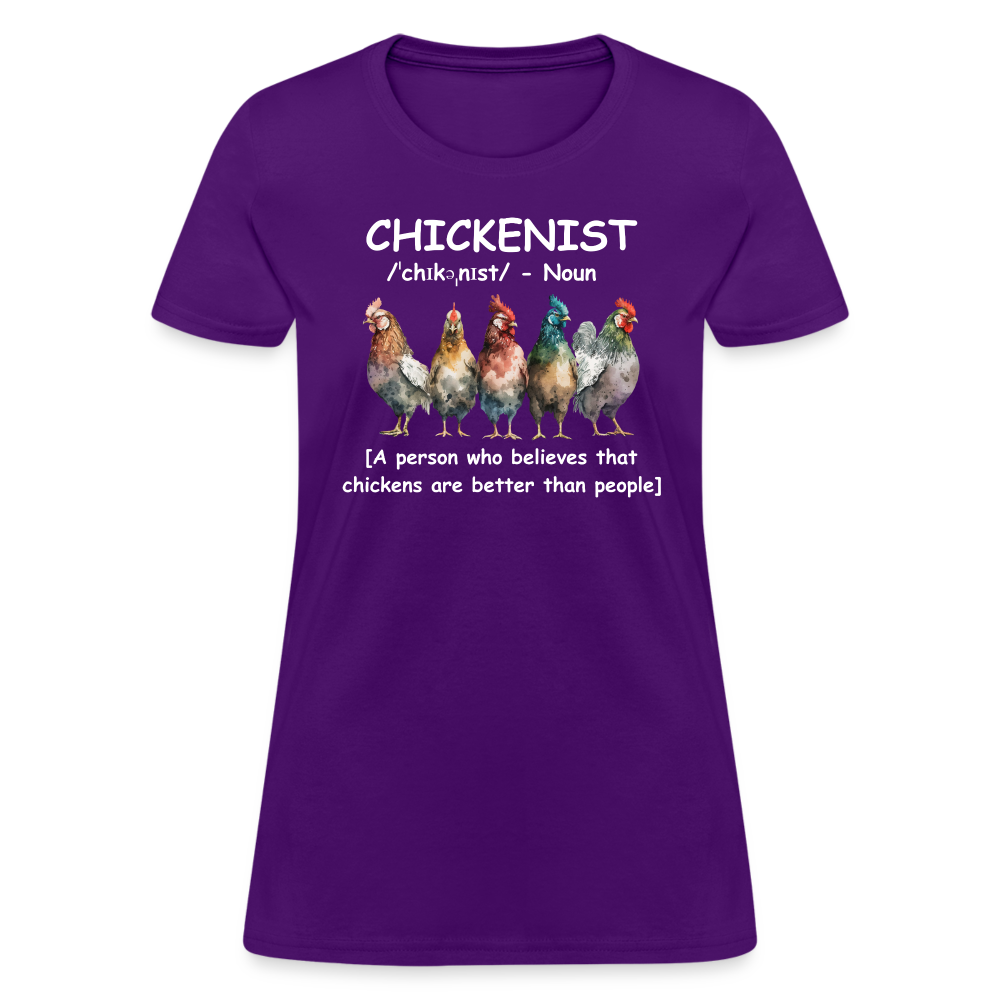 Chickenist Women's Contoured T-Shirt (Chickens are better than people) - purple