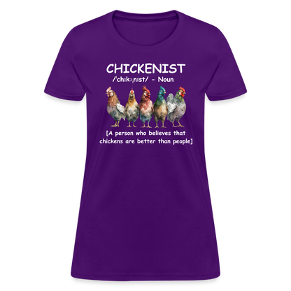 Chickenist Women's Contoured T-Shirt (Chickens are better than people) - purple