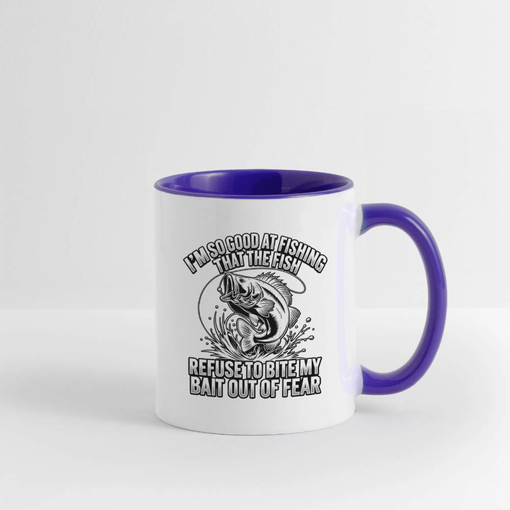 I’m So Good at Fishing the Fish Refuse to Bite Ceramic Mug - white/cobalt blue