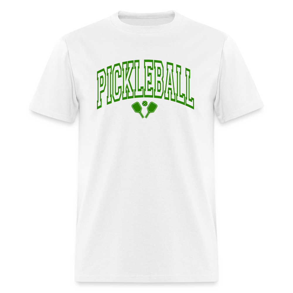 Pickleball T-Shirt (Green Arch Letters) - white