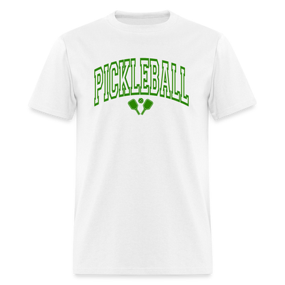 Pickleball T-Shirt (Green Arch Letters) - white