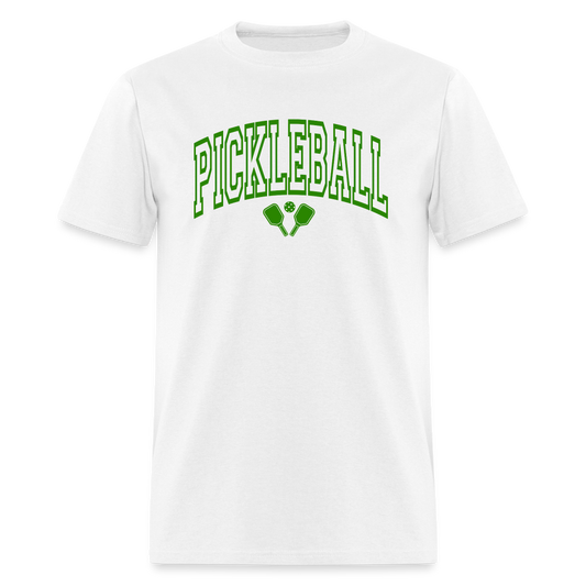 Pickleball T-Shirt (Green Arch Letters) - white