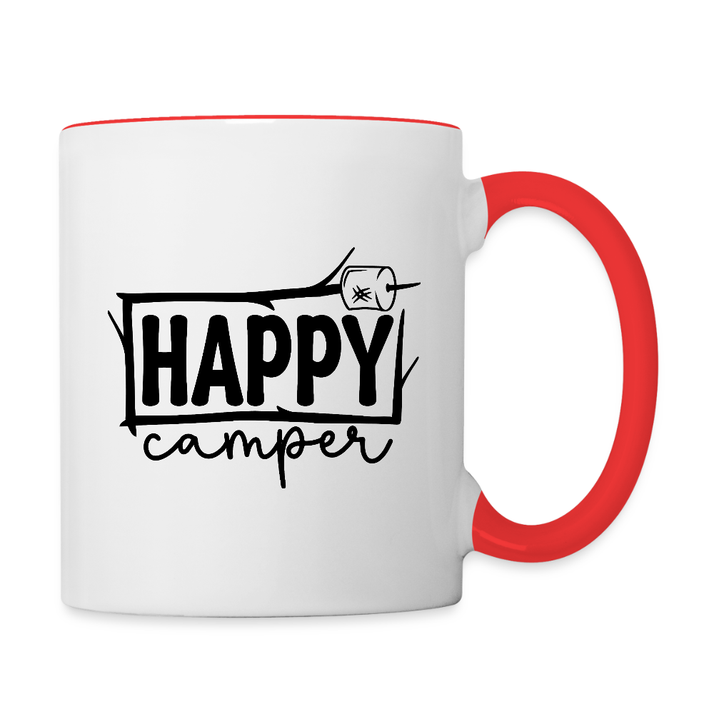 Happy Camper Coffee Mug – Funny Outdoor Toilet Paper Humor - white/red