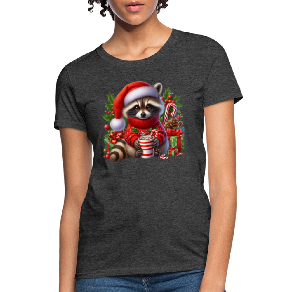 Christmas Cute Feral Raccoon Women's Contoured T-Shirt - heather black