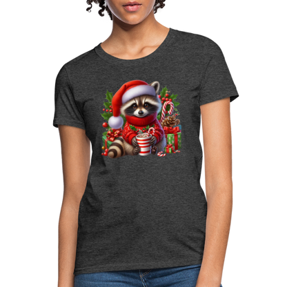 Christmas Cute Feral Raccoon Women's Contoured T-Shirt - heather black