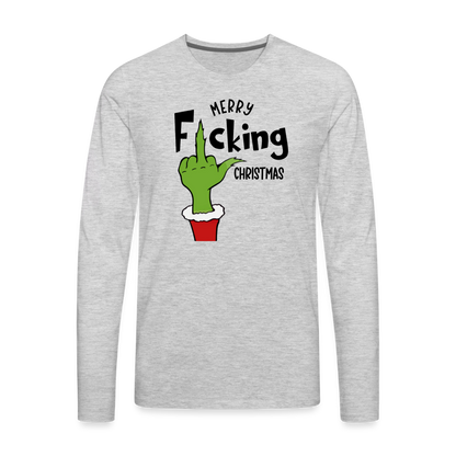 Merry F*cking Christmas Grumpy Middle Finger Men's Premium Long Sleeve T-Shirt - heather gray