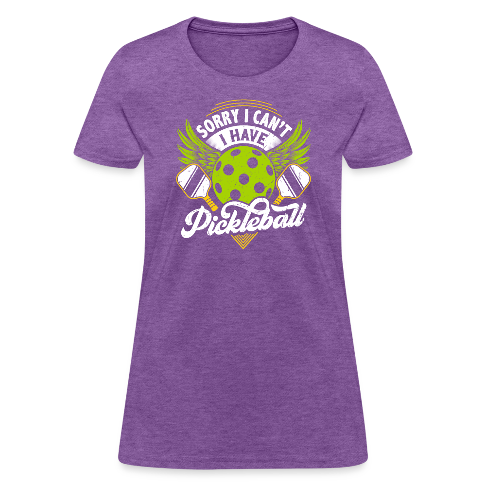 Sorry I can't I Have Pickleball Women's Contoured T-Shirt - purple heather