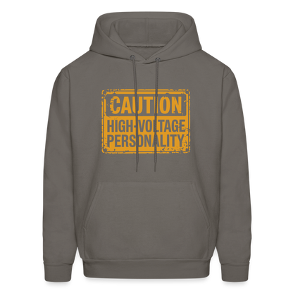 Caution High Voltage Personality Hoodie - asphalt gray