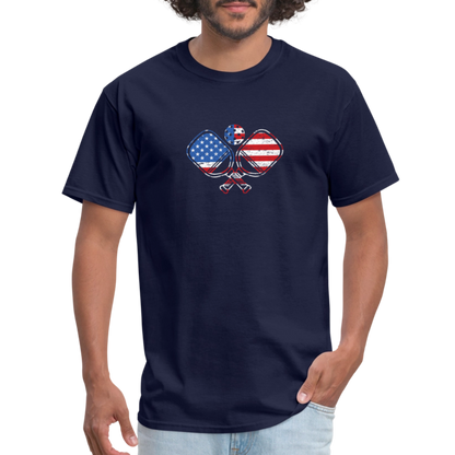 American Flag Pickleball Paddle T-Shirt - navy