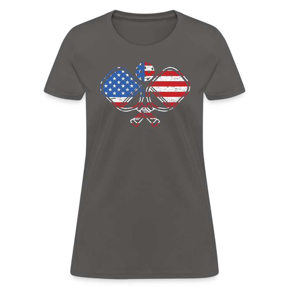 American Flag Pickleball Paddle Women's Contoured T-Shirt - charcoal