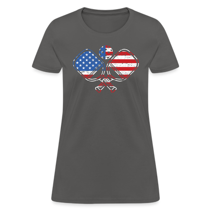 American Flag Pickleball Paddle Women's Contoured T-Shirt - charcoal