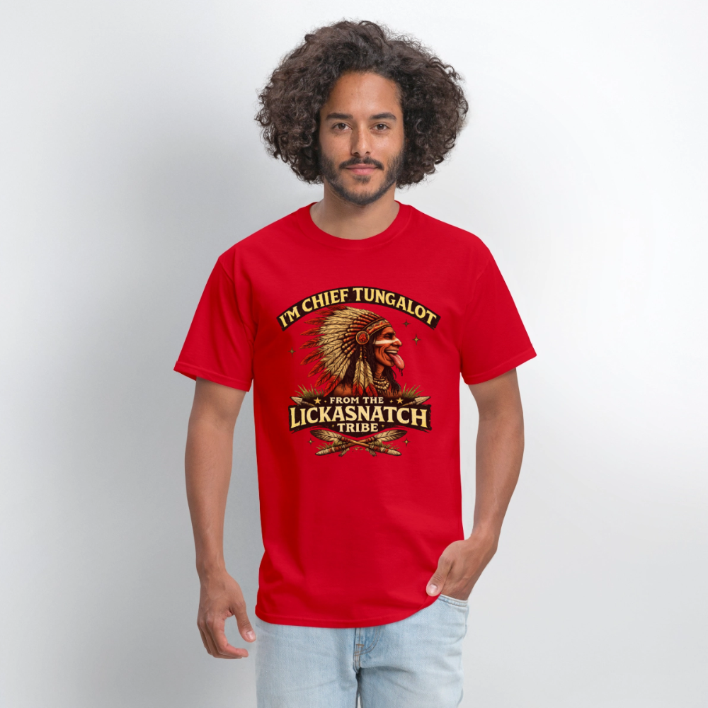 Chief Tungalot Lickasnatch Tribe Funny T-Shirt Color: White