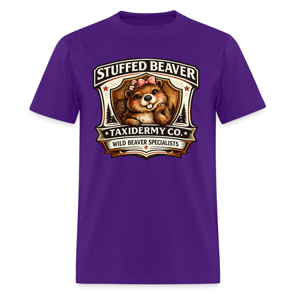 Stuffed Beaver Taxidermy Funny Adult T-Shirt Color: Purple