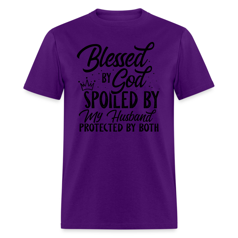 Blessed by God, Spoiled by My Husband Protected by Both T-Shirt - purple