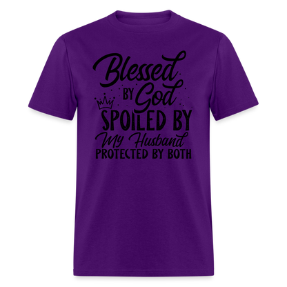 Blessed by God, Spoiled by My Husband Protected by Both T-Shirt - purple