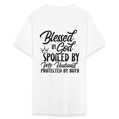 Blessed by God, Spoiled by My Husband Protected by Both T-Shirt - white