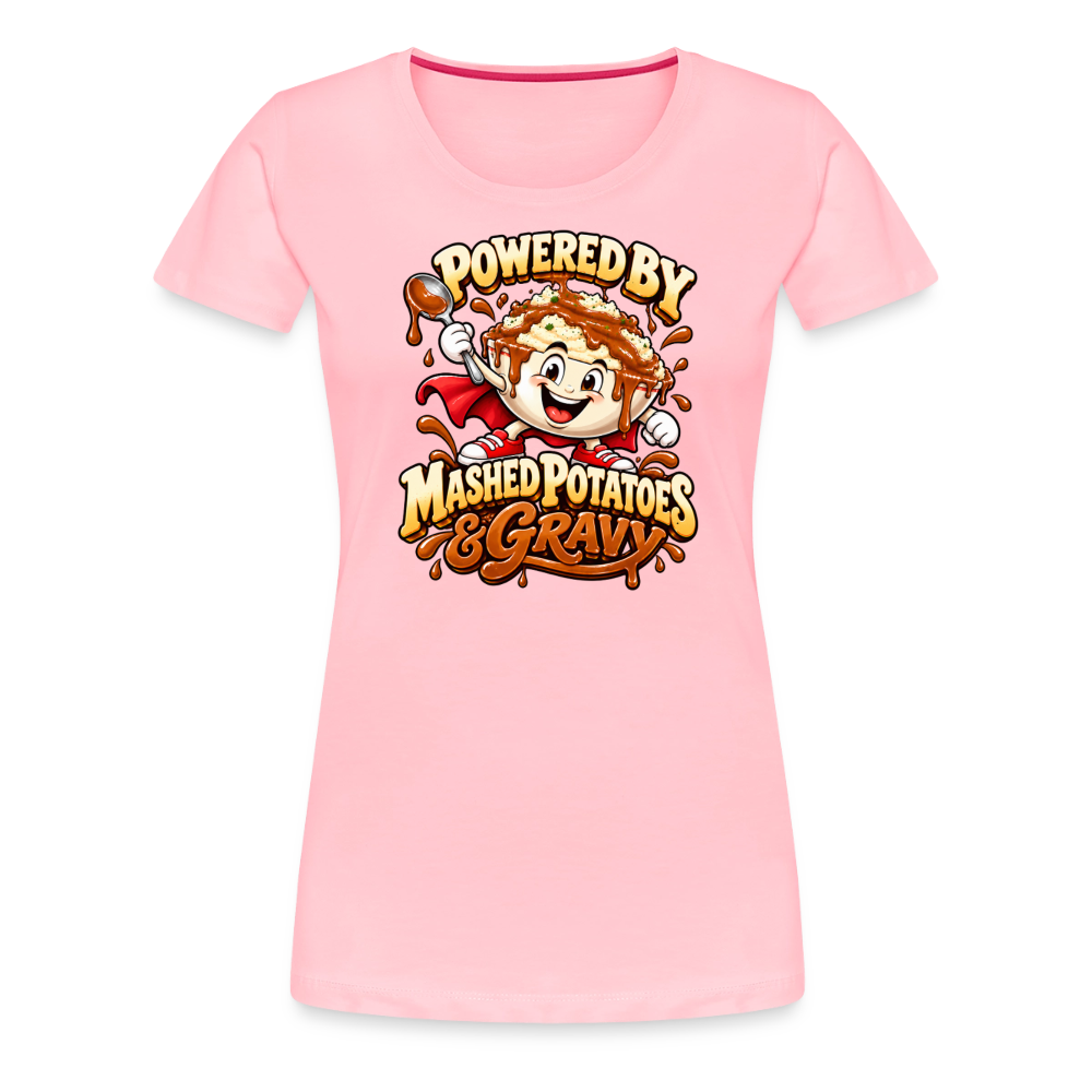Powered by Mashed Potatoes & Gravy – Superhero Women’s Premium T-Shirt - pink