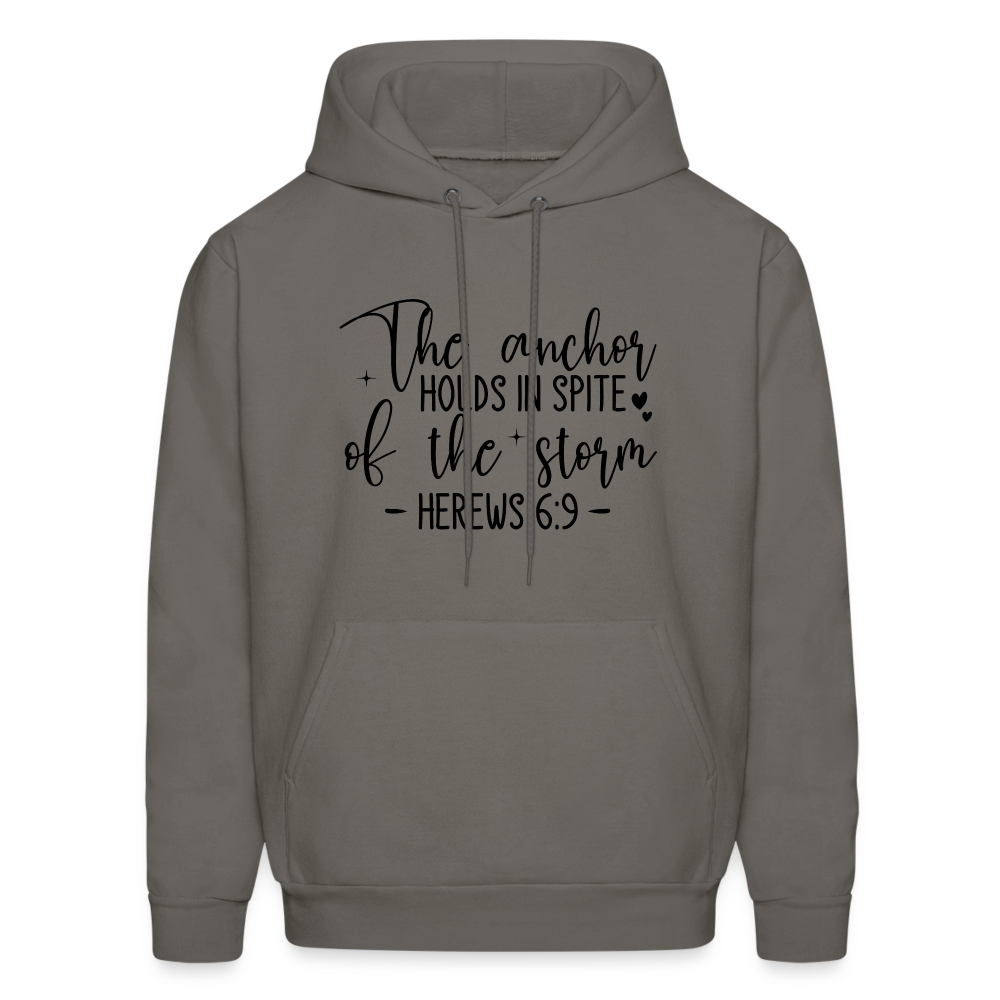 The Anchor Holds in Spit of the Storm Hoodie (Hebrews 6:9) - asphalt gray