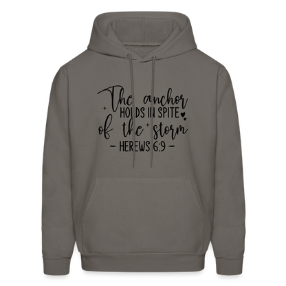 The Anchor Holds in Spit of the Storm Hoodie (Hebrews 6:9) - asphalt gray