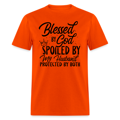 Blessed by God, Spoiled by My Husband Protected by Both T-Shirt - orange