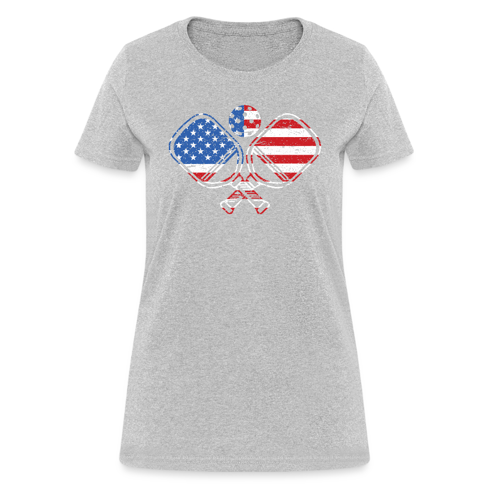 American Flag Pickleball Paddle Women's Contoured T-Shirt - heather gray