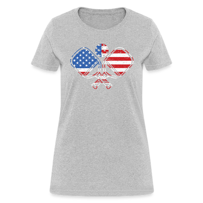 American Flag Pickleball Paddle Women's Contoured T-Shirt - heather gray