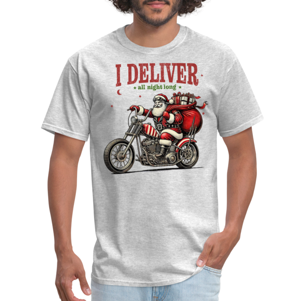 Biker Santa - I Deliver All Night Long (Naughty Christmas) T-Shirt - heather gray