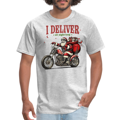 Biker Santa - I Deliver All Night Long (Naughty Christmas) T-Shirt - heather gray