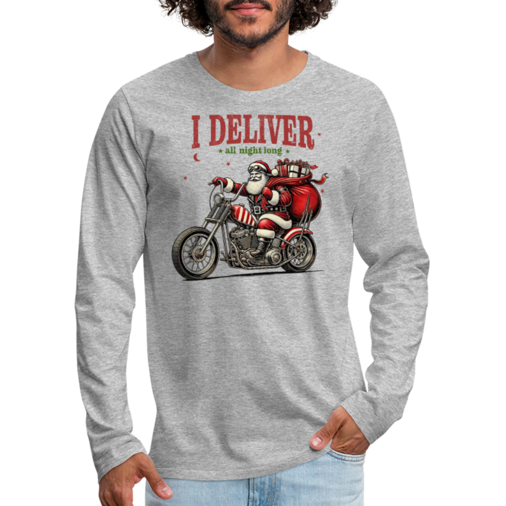 Biker Santa - I Deliver All Night Long (Naughty Christmas) Long Sleeve T-Shirt - heather gray