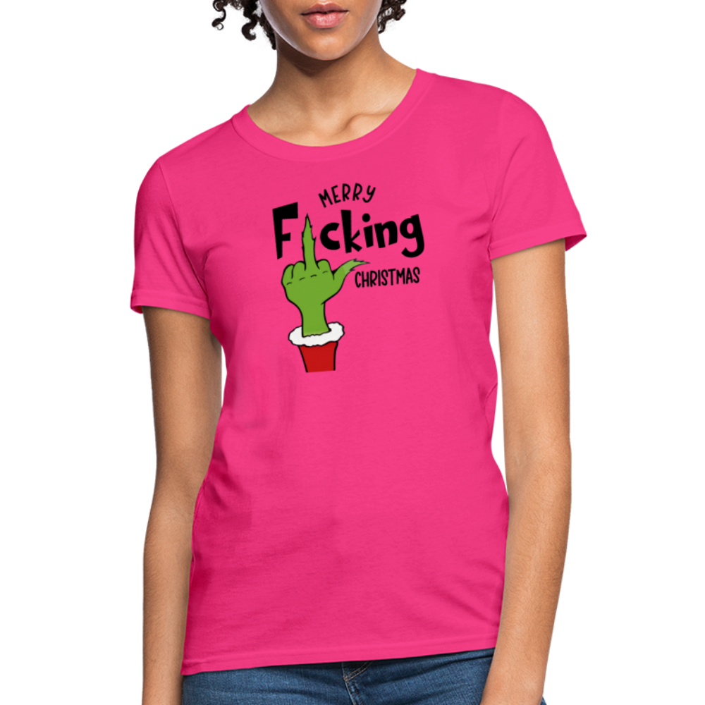 Merry F*cking Christmas grumpy Middle Finger Women's T-Shirt - fuchsia