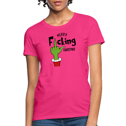 Merry F*cking Christmas grumpy Middle Finger Women's T-Shirt - fuchsia