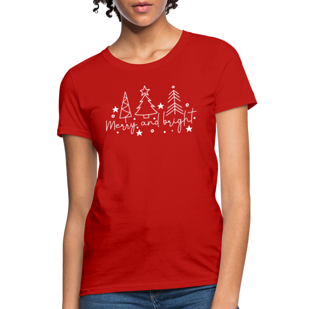 Merry and Bright (Christmas) Women's Contoured T-Shirt - red