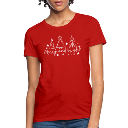 Merry and Bright (Christmas) Women's Contoured T-Shirt - red