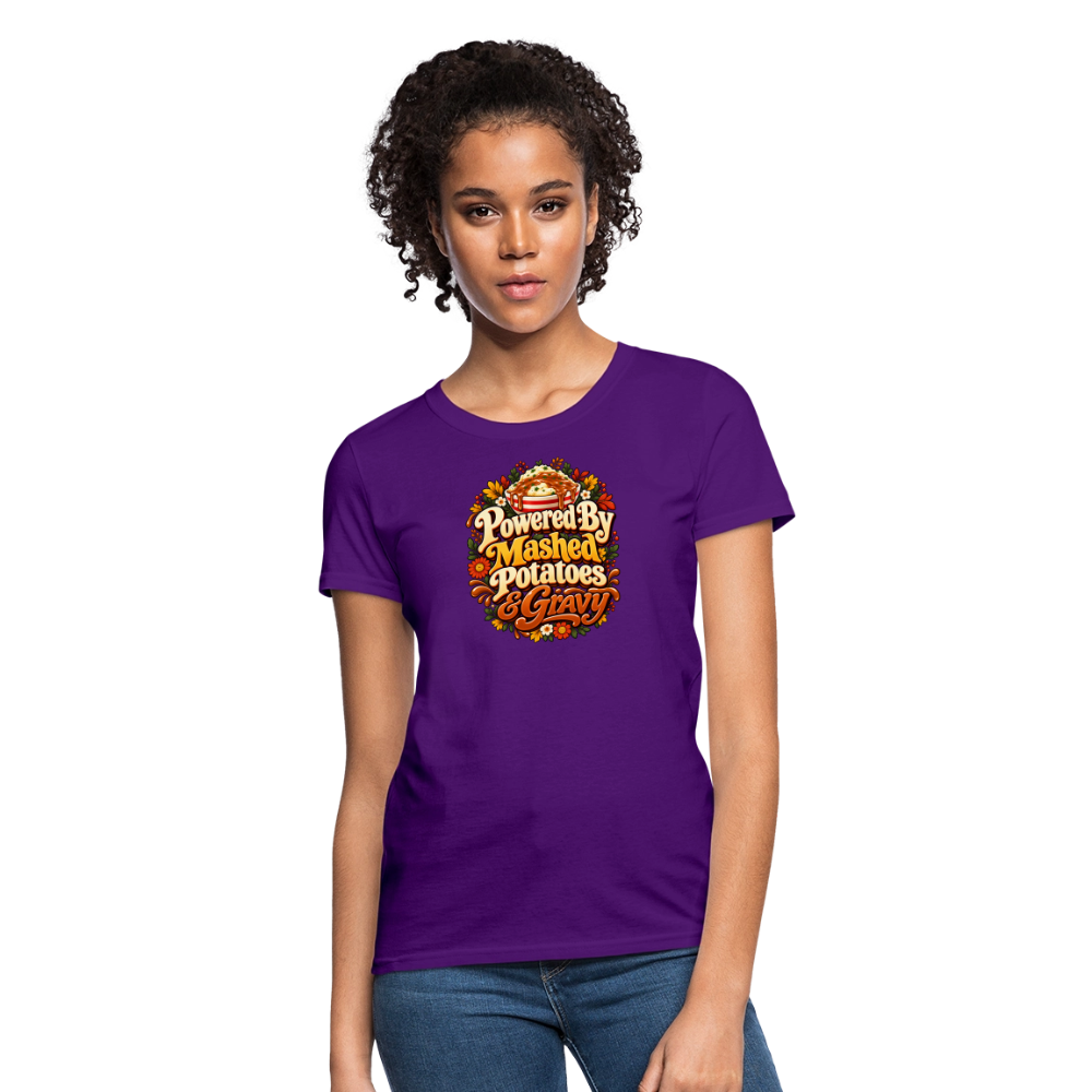Powered by Mashed Potatoes & Gravy – Fall Floral Women’s T-Shirt - purple