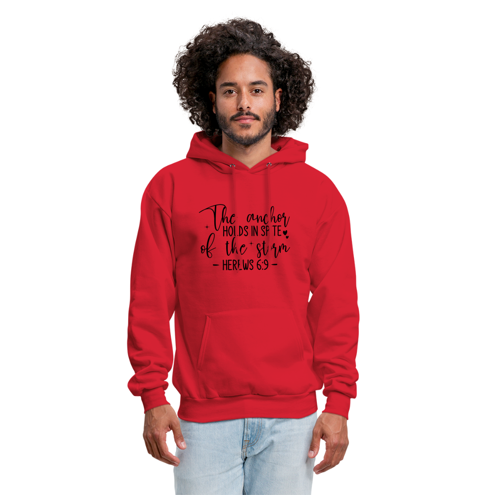 The Anchor Holds in Spit of the Storm Hoodie (Hebrews 6:9) - red