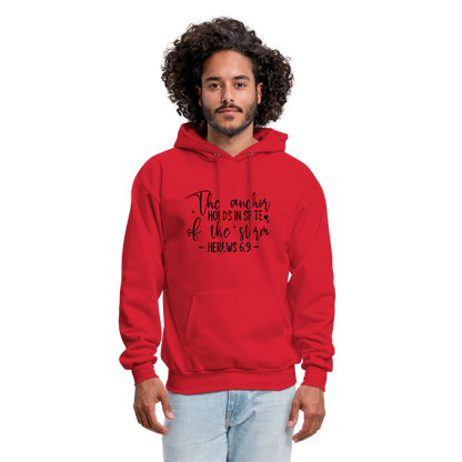 The Anchor Holds in Spit of the Storm Hoodie (Hebrews 6:9) - red