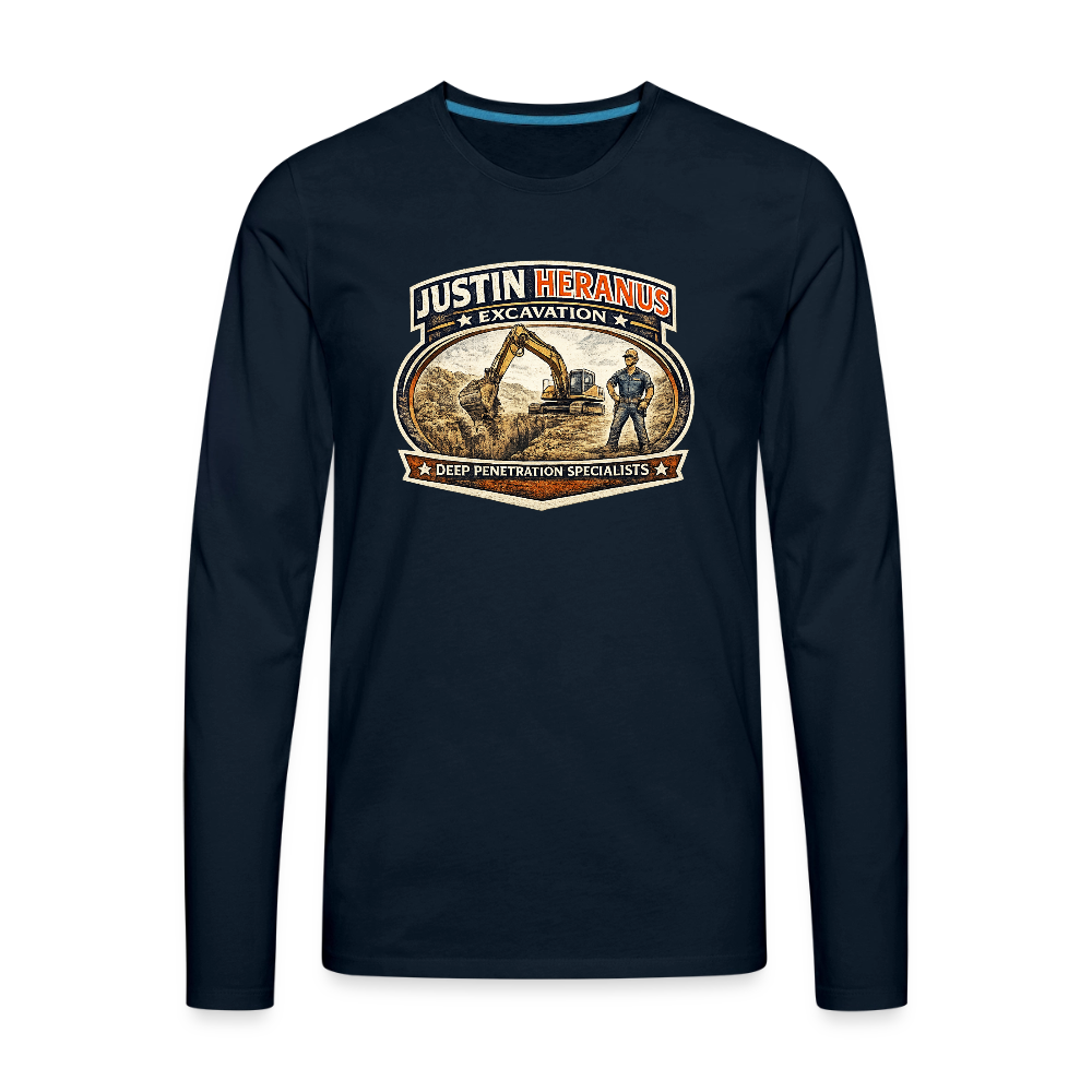 Justin Heranus Drilling Co Long Sleeve Funny Humor Shirt Color: deep navy