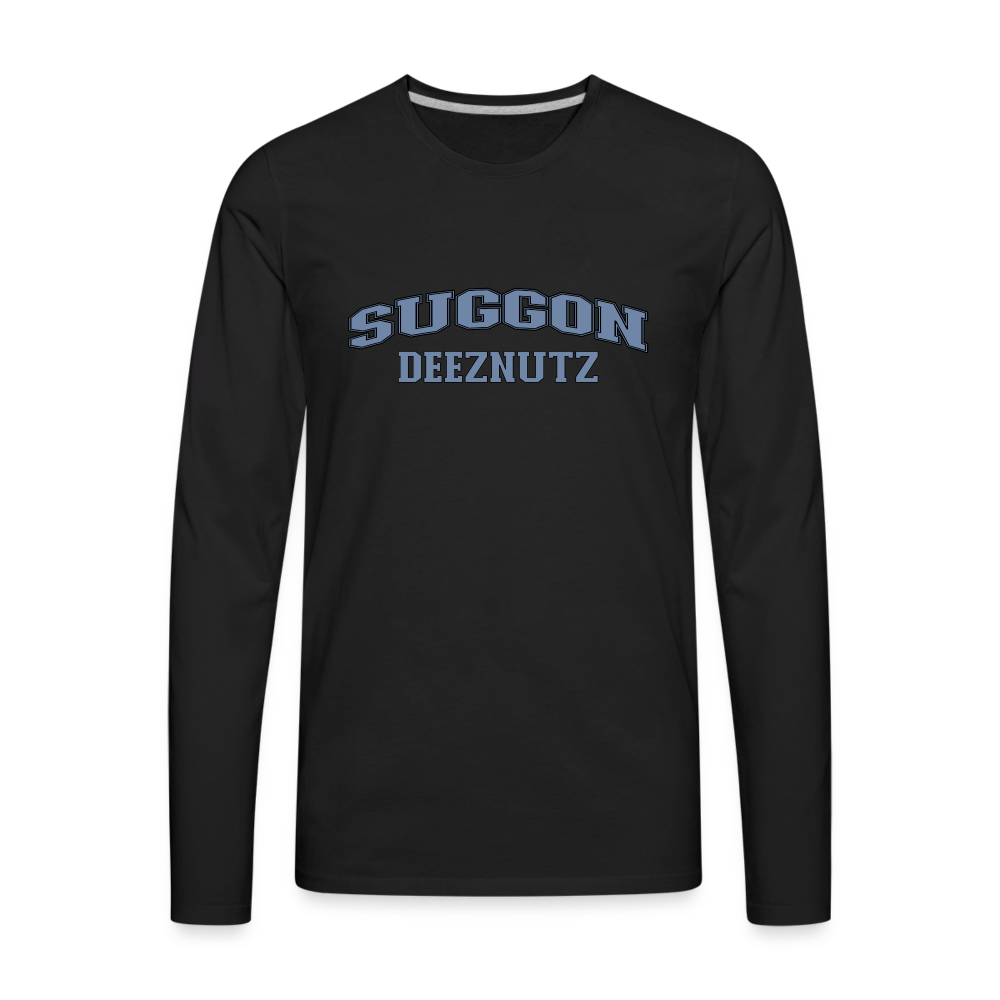 Suggon Deeznutz Men's Premium Long Sleeve T-Shirt (in Blue Ball Colors - Funny Sexual Humor) - black